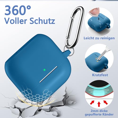 for Airpods 4th Generation Case Cover(2024),Soft Silicone Full Protective Case for AirPods 4 Case with Keychain & Cleaner Kit,Compatible with Apple Airpods 4 for Women,Men（Blue） - color: Blue