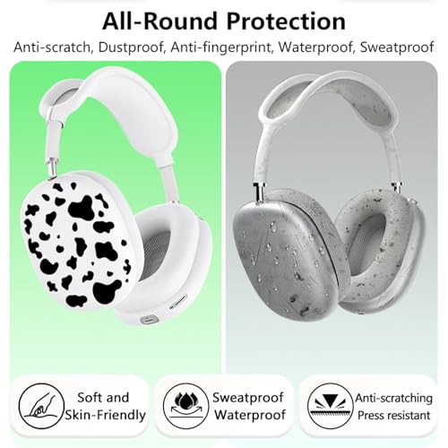 3-in-1 Silicone Case Cover for AirPods Max 2/AirPods Max Headphones, Apple AirPod Max Accessory Protective Cover, Headband/Ear Cups/Ear Pad Covers, Anti-Scratch and Sweatproof (Black and White) - color: Black and White