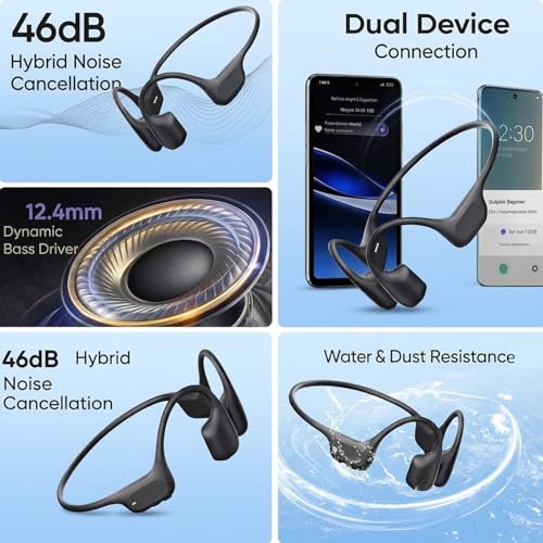 Bone Conduction Headphones, Open Ear Sports Headphones with MP3 Player | Hybrid Air & Bone Conduction Audio, IP68 waterproof, 32GB Bluetooth 6.0, 25g lightweight design for running cycling workouts