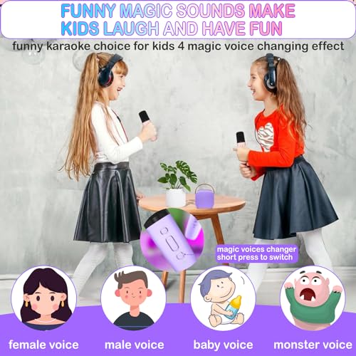 Portable Bluetooth Karaoke Speaker with 2 Wireless Microphones & LED Lights for Kids Birthday Parties - color: K1-2MIC-PURPLE