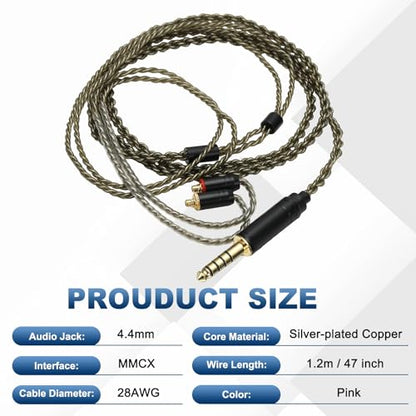 PATIKIL IEM Earphone Cable 1.2M Long Silver-Plated Gray Green (4.4mm MMCX) - color: Gray Green, size: 4.4mm