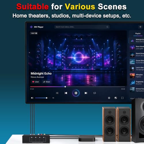 4 in 2 Out RCA AV Switch Composite Video Stereo Audio Switcher | Composite Video L/R Audio Selector Box, For VCR/DVR/DVD Player/Retro Game Consoles, Metal Housing, No Need Power, Plug & Play