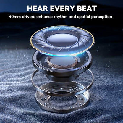 Pointcinco Hybrid Active Noise Cancelling Headphones, Over Ear Bluetooth 6.0 Wireless Headphones, 50H Playtime, Deep Bass, HiFi Stereo Sound, Lightweight Foldable for Travel, Home and Office (Black)