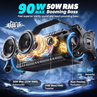 W-KING Bluetooth Speaker Loud, 90W Max IPX6 Waterproof Portable Outdoor Speaker, 50W Deep Bass Subwoofer/40H/EQ/Dual Pairing/TF/AUX, Large Boombox Wireless Speakers for Home, Party, Camping, Beach - color: BLACK