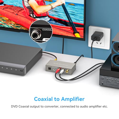 HDMI ARC to RCA Audio Converter 3 in 1 Digital to Analog Audio Converter with Optical Coaxial ARC Input Toslink Coaxial RCA AUX Output Support Dolby DTS LPCM for TV Soundbar Home Theater