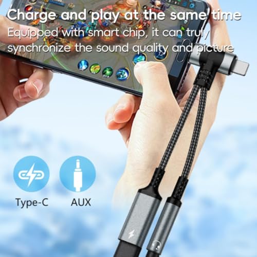 2 in 2 Light-ning and USB C to 3.5mm Headphone and Fast Charger Adapter, Type-C to 3.5mm Jack Aux Adapter Converter Dongle Audio Cable for i-pad i-Phone 16 15 14-11,X, Sam-sung, Pixel, Support Calling