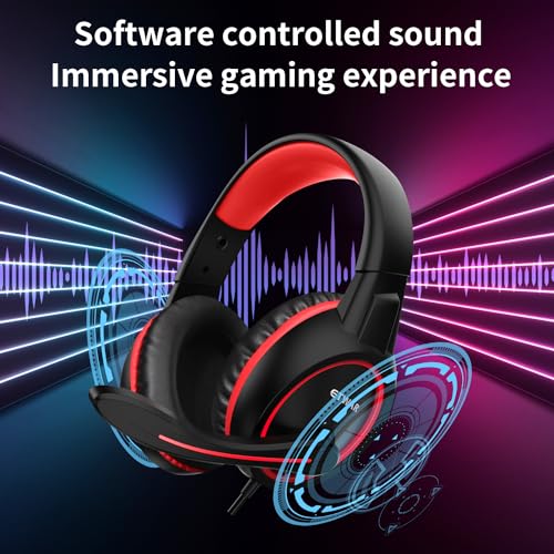 B3 Headset for Nintendo Switch, Xbox One, PS4, Mega Bass Surround and Noise Cancelling 3.5mm Jack Over Ear Headphones with Mic for Laptop PC - color: Red