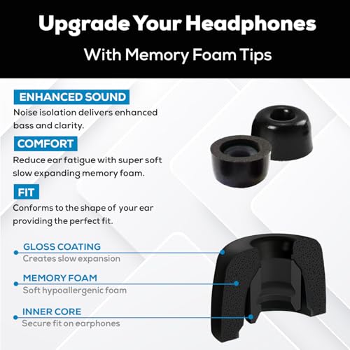 SF4 Medium - Memory Foam Earbud Tips - 5 Pairs - Black | Fits Earbuds with Speaker Diameter 4.4-5.7mm, One Pair Lasts up to 4 weeks, Fits Most Charging Cases - size: Medium - SF4