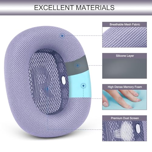 GEVO Upgraded Ear Cushions Replacement Earpads for AirPods Max 1 & 2 Headphones, Mesh Fabric Ear Pads Ear Covers Cups with Memory Foam and Magnet for AirPods Max 1 & 2 (Purple) - color: Purple
