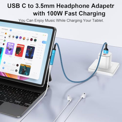 [Apple MFi Certified] Lightning to 3.5mm Headphone and Charger Adapter | 2-in-1 Lightning to Aux Jack Adapter & Fast Charger iPhone Dongle Audio Splitter for iPhone 14 13 12 11 Pro XR XS Max X 8 7 6 - color: Blue