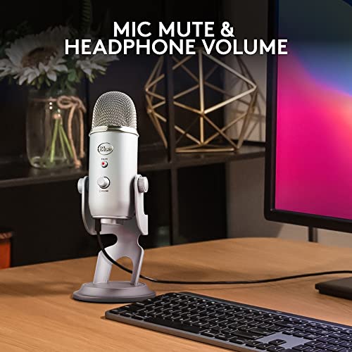 Logitech Creators Blue Yeti USB Microphone for PC, Mac, Gaming, Recording, Streaming, Podcasting, Studio and Computer Condenser Mic with Blue VO!CE Effects, 4 Pickup Patterns, Plug and Play - Silver | Mac, Gaming, Recording, Streaming, Podcasting, Studio