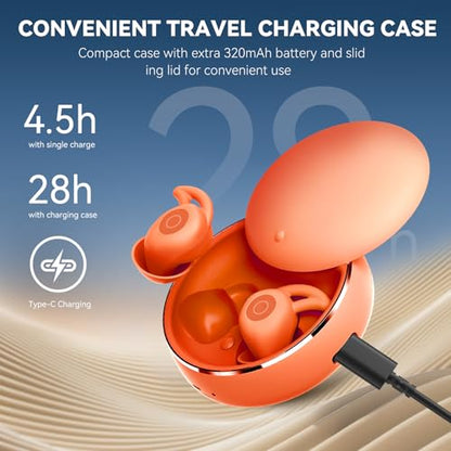 Sleepals micro Sleep Earbuds for Side Sleepers | Sleep Headphones with Soft and Snug Fit | Moderate Noise Reduction (not ANC) | Small and Light, 4H Single Play, 28H with Charging Case (Orange) - color: Orange
