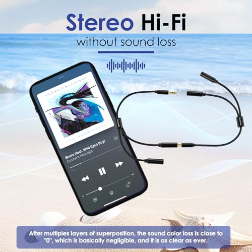 2Pcs Headphone Splitter, Dual Headphone Nylon Braided Extension Cable, Hi-Fi Audios Stereo Y Splitter 3.5mm 2 Female 1 Male, Suitable for Phones, PS4, Amplifiers, Smartphones, Tablets,etc.