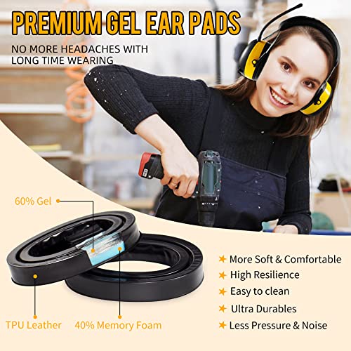 ZOHAN AM/FM Radio Headphone with Digital Display,Ear Protection Noise Reduction Earmuffs,Comfortable Hearing Protector - color: Yellow, style: Radio+gel Ear Pads