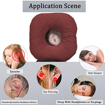 Ear Piercing Pillow with Hole for Cartilage Piercings, CNH Support - color: Dark Red