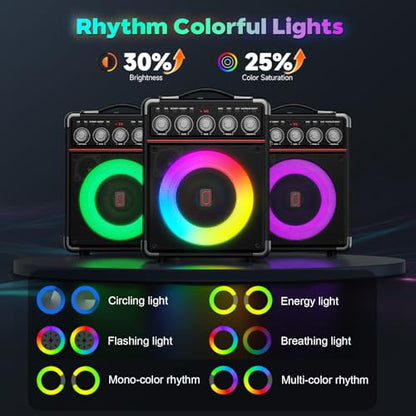 Karaoke Machine for Adults with Bass/Treble/Echo Adjustment, 100W PA System - color: Black
