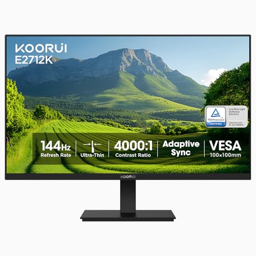 KOORUI 27 Inch Computer Monitor 144Hz FHD 1080p VA Display for Work & Play | 4000:1 Contrast Ratio, Adaptive Sync, Eye Care TÜV Rheinland Certified, Slim Bezels, HDMI/VGA, VESA & Tilt for Home Office - size: 27