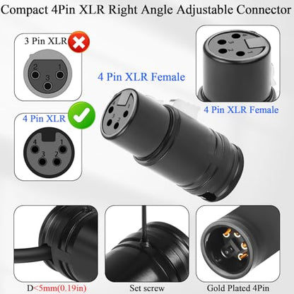 QIANRENON Compact 4Pin XLR Solder Microphone Adapter Adjustable 90° Angle 4Pin XLR Female Thin Cable Connector Gold Plated x-LR 4 Audio Socket, for DIY Repair 4 Pole X-LR, Included 0.9mm Spanner