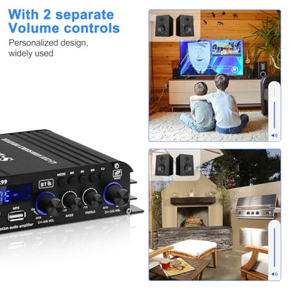 Audio Power Amplifier for Home Speakers -S-299 Bluetooth 5.0 Power Amp | 4.1 Channel RMS 40Wx4 Subwoofer AMP DC 12V/5A Mini Integrated Digital Amplifier with USB/SD & AUX Jack - color: S-299(4.1CH 40W*4 +50W RMS)
