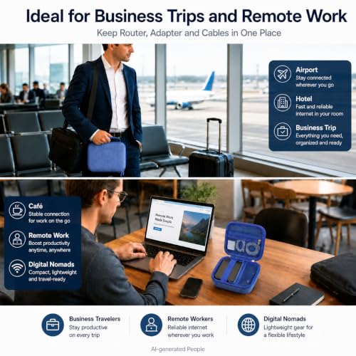 Router Case for TP-Link Wi-Fi 7/6 (BE3600/ AX1500/ AX3000), Blue | Also Fits GL-BE3600/GL-MT3600BE/GL-AXT1800; Mesh Pocket for RJ45/Adapter; Business Travelers, Digital Nomads,Box Only - color: Blue L, style: For BE3600