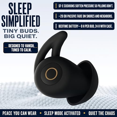Sleep Earbuds Ultra-Thin Invisible Headphones for Side Sleepers, 8-Hour Battery(24h w/Case) No Buttons, No Lights, No Alerts, Noise Blocking, Bluetooth, Gift for Him & Her, Mom & Dad - 2nd Gen