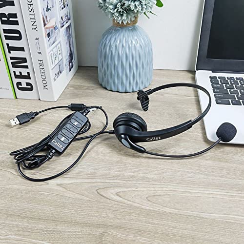 Callez Computer Headset with Noise Cancelling Mic & Mute Controls | Mono USB Headphones for Laptop PC Skype Zoom Webinar Business Call Center Home Office, Clear Chat, Super Lightweight (C500U3) - color: Gray