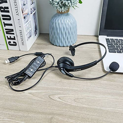 Callez Computer Headset with Noise Cancelling Mic & Mute Controls | Mono USB Headphones for Laptop PC Skype Zoom Webinar Business Call Center Home Office, Clear Chat, Super Lightweight (C500U3) - color: Gray