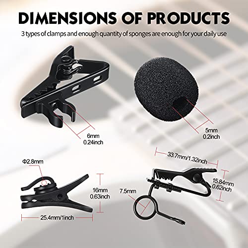 TOODOO 36 Pcs Lapel Microphone Clips Replacement Kit 18 Pieces Lapel Mic Windscreen Foam Covers and 18 Pieces Metal Lav Mic Tie Clips ＆ Plastic Wire Clip for Interview Video