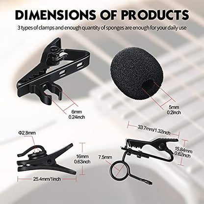 TOODOO 36 Pcs Lapel Microphone Clips Replacement Kit 18 Pieces Lapel Mic Windscreen Foam Covers and 18 Pieces Metal Lav Mic Tie Clips ＆ Plastic Wire Clip for Interview Video