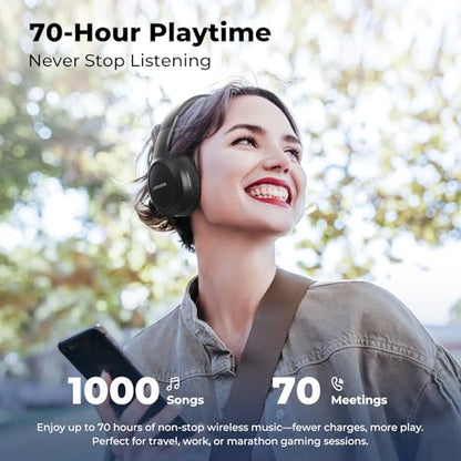 Headphones Wireless Over Ear , 70 Hours Playtime Bluetooth Headphones Built-in Microphone, Foldable Lightweight Headset with Bluetooth 5.4, HiFi Stereo Sound for PC Cellphone Travel Office (Black) - color: Black