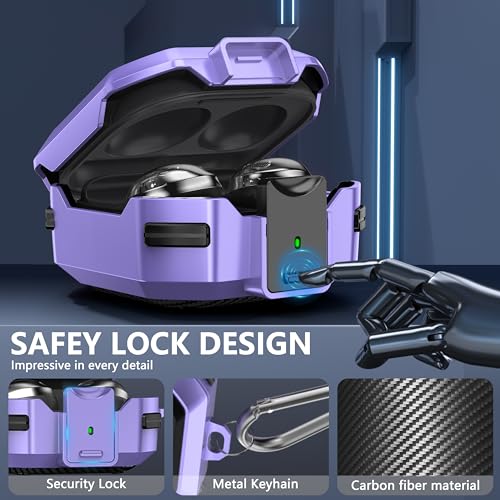 with Lock Carbon Fiber Case for Samsung Galaxy Buds Pro 2 Case/Galaxy Buds FE Cases 2023/Bud 2/Bud Live/G Bud Pro with Keychain and Cleaner Kit- Purple - color: C3-Carbon Fiber Purple+ Pen
