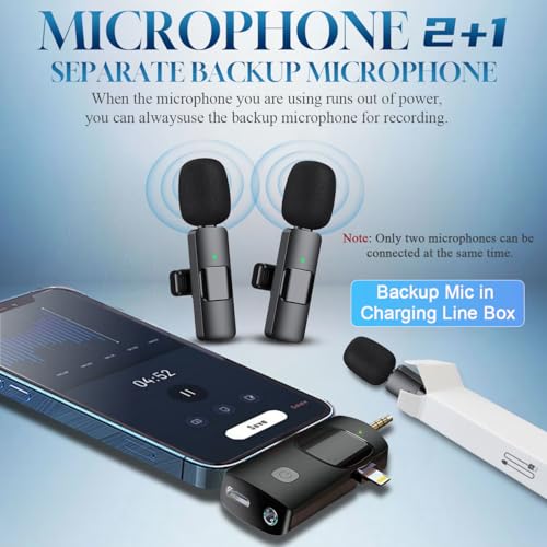 3 in 1 Wireless Lavalier Microphone for iPhone, iPad, Android, Camera,12-Hour Battery, mini Noise Reduction Recording Mic 2.4G Ultra-Low Delay, Microphone for Vlog/ TikTok/YouTube Live Stream( 3 Mic) - size: 3 MIC