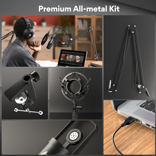 MAONO USB Microphone, 192KHZ/24Bit Plug & Play PC Computer Podcast Condenser Cardioid Metal Mic Kit with Professional Sound Chipset for Recording, Gaming, Singing, YouTube, A04, MH700