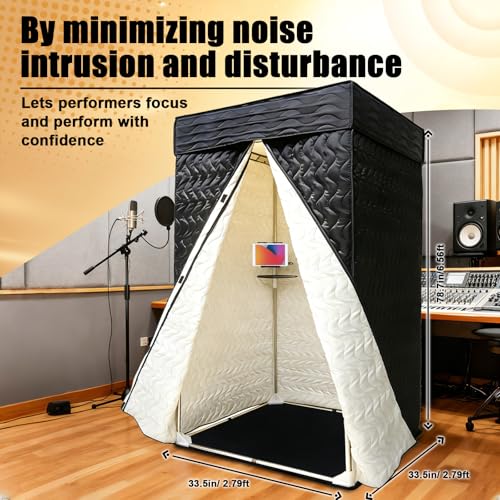 Portable Vocal Booth 33"X33"X79", Sound Isolation Home Recording Booth | Easy to assemble, comes with travel carry bag, ideal for podcast, voiceover and indoor singing recording
