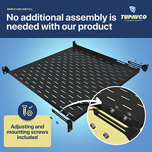 1U Server Rack Shelf - 4 Post Mount Tray (450mm Depth) - Tupavco TP1711 | 17.7" deep rackmount tray for 19in standard rack / network cabinet, vented for maximum airflow