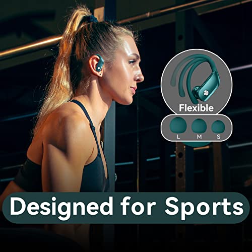 bmani Ear Buds Wireless Earbuds Bluetooth Headphones with 80H Playtime LED Display Case, Over-Ear Hook with Mic, Stereo Sound, Easy Button Controls, Sports Earphones for Running Workout Gym Green - color: Green, style: Standard