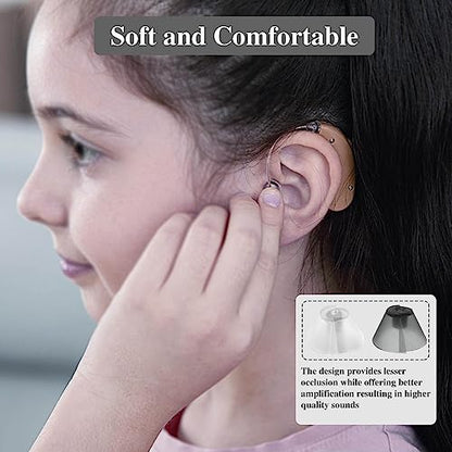 6Counts-Resound Hearing Aid Domes Sure Fit Hearing Aids Tulip Domes for Standard Receiver BTE Open Fit Hearing Amplifier Ear Tips Replacement Starkey Hearing Aid Wax Guards-（3Black+3White） - color: 3 Black + 3white - L