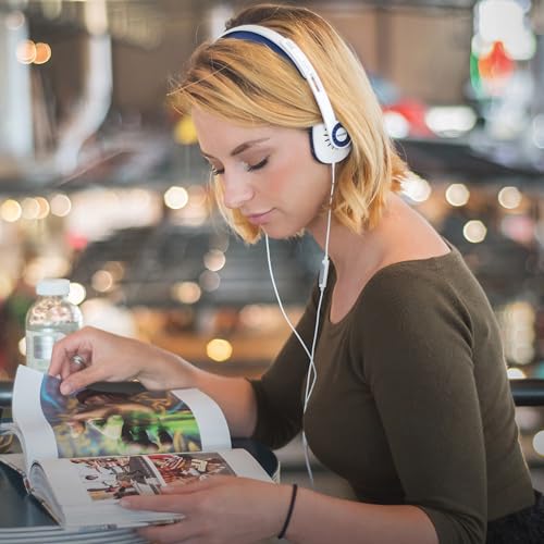 Koss KPH30i Retro Style On-Ear Headphones, White, Microphone, Wired | In-Line Microphone and Touch Remote Control, D-Profile Design, 3.5mm Jack - color: White/Blue