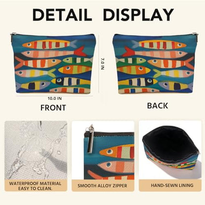 JIUWEIHU Fish Makeup Bag, Sea Animals Cosmetic Bags Travel Organizer Bag | Zipper Pouch, Birthday Fishing Lovers Friendship Gifts for Women Friend Colleague Sister Niece Mom - color: Multicolor 0065