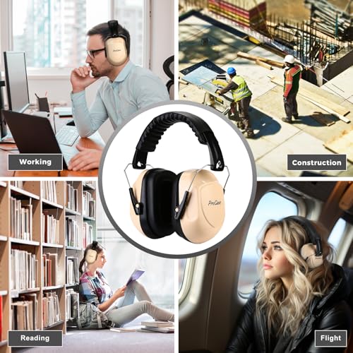 ProCase NRR 28dB Noise Reduction Ear Muffs, Foldable Adjustable Noise Cancelling Headphones - color: 1 - Beige