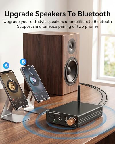 Bluetooth 6.0 Receiver, Hi-Fi Adapter with Wireless Long-Range Low-Latency, Suitable for Home Audio Music Streaming Stereo Systems/Home Speakers, Featuring AUX 3.5mm/RCA, USB Playback