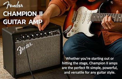 Fender Champion II 25-Watt Guitar Combo Amplifier Bundle with Instrument Cable, Picks, and Austin Bazaar Instructional Video