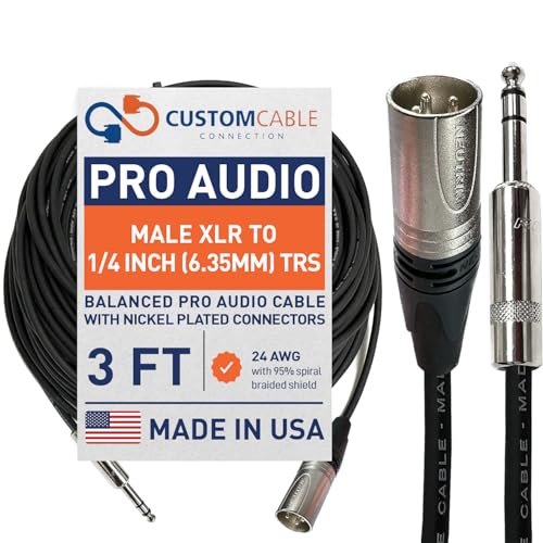 Custom Cable Connection 3 Foot Neutrik NC3MXX Male XLR to Neutrik Rean NYS228 1/4 Inch (6.35mm) TRS Balanced Pro Audio Cable - size: 3 Foot, style: Male (Black)