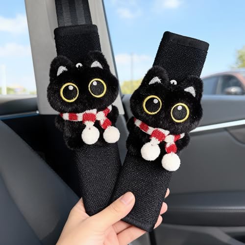 2 PCS Seat Belt Cover Pad, Cute Kawaii Animal Cat Soft Seatbelt Covers for Women, Seatbelt Cushion, Black Car Seat Strap Pads for Summer Spring (Red) - color: Red