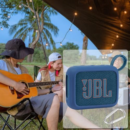for JBL Go 4 Waterproof Bluetooth Speaker Silicone Cover, Blue | Snug Fit, Portable Carabiner Clip, Shock Absorption, Drop Protection, Travel Lightweight Design, Protective Skin Case - color: Blue Case