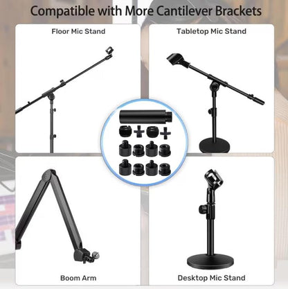 13 Pack Microphone Stand Adapter Screws with Extension Tube,Black Aluminum Alloy,3/8 to 5/8 and 1/4 Threaded Screw Mount for Mic Boom Arm,Camera Tripod,Projector Stand Arm,Fill Light