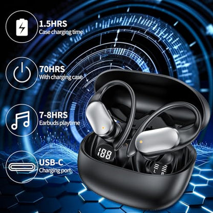 Wireless Earbuds with Earhooks in-Ear Earbuds Bluetooth 5.4 with ENC Noise Cancelling 75Hr Playback IPX7, 2025 Workout Bluetooth Earphones, HiFi Deep Bass Clear Highs Wireless Headphones