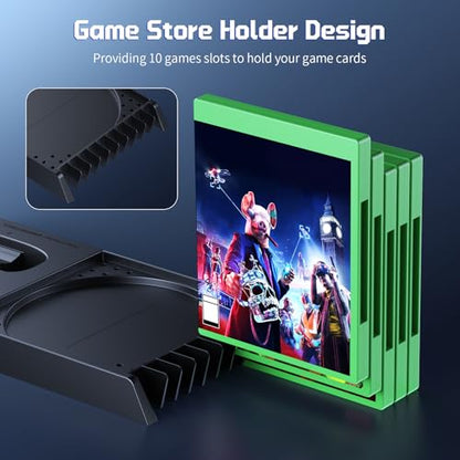 YUANHOT Vertical Xbox Series X Cooling Stand, Fan & 2-Battery Charger Dock | Includes 2*1400mAh rechargeable batteries, headset & disc storage,vertical fan cooling for Xbox Series X console & controller - color: Black