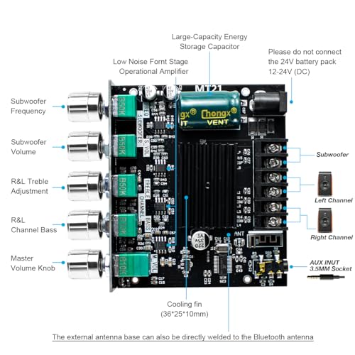 ZK-MT21 2.1 Channel Bluetooth Audio Power Amplifier Board 50W×2+100W with Treble and Bass Control for DIY Bluetooth Speaker Home Theater - style: ZK-MT21