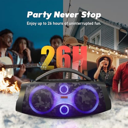 DOSS Extreme Boom Pro D200 240W Peak Outdoor Bluetooth Speaker | 120W Deep Bass, 26hr Playtime, IPX6 Waterproof, Beat-synced Lights, Stereo Pairing , for Camping Beach Tailgate Backyard